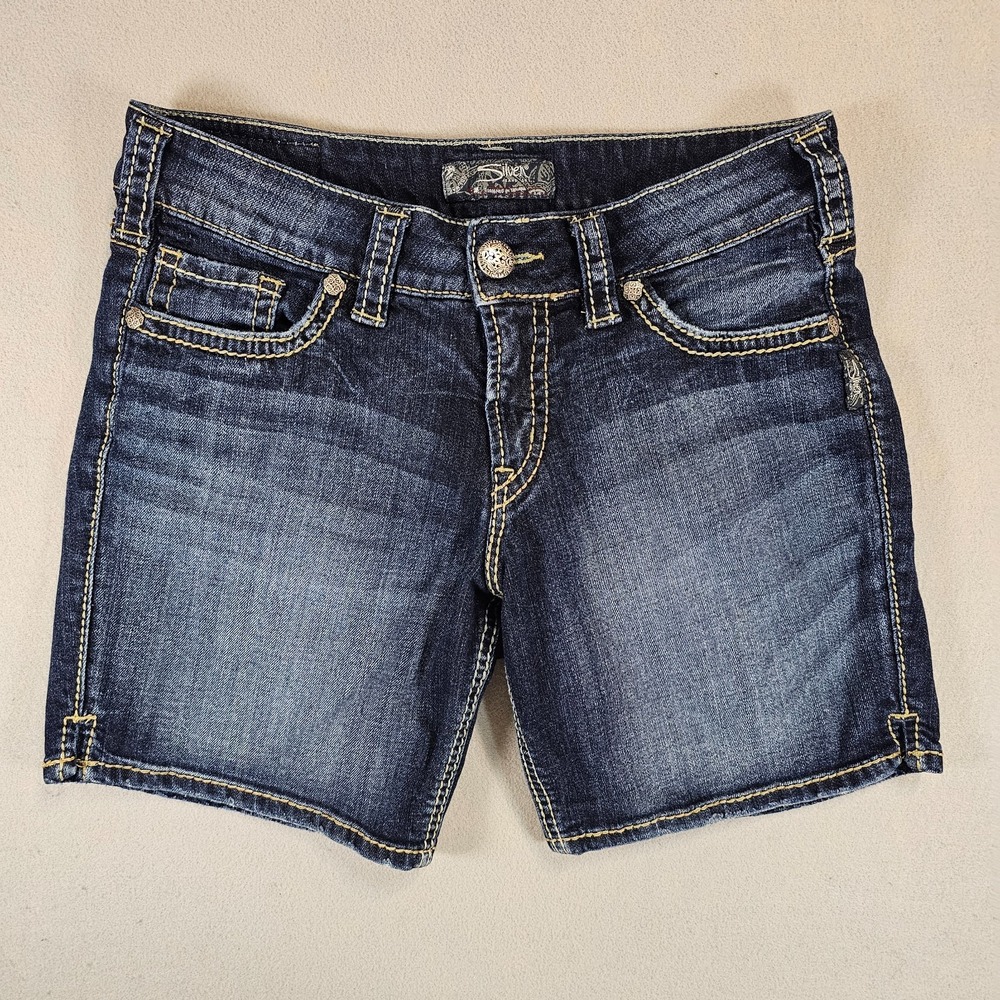 Silver Jeans Co Suki Shorts Womens 29 Blue Good Dark Wash Contrast Stitch Denim